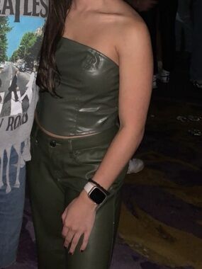 Olive Green Faux Leather Strapless Top & Matching Pants-sold as set